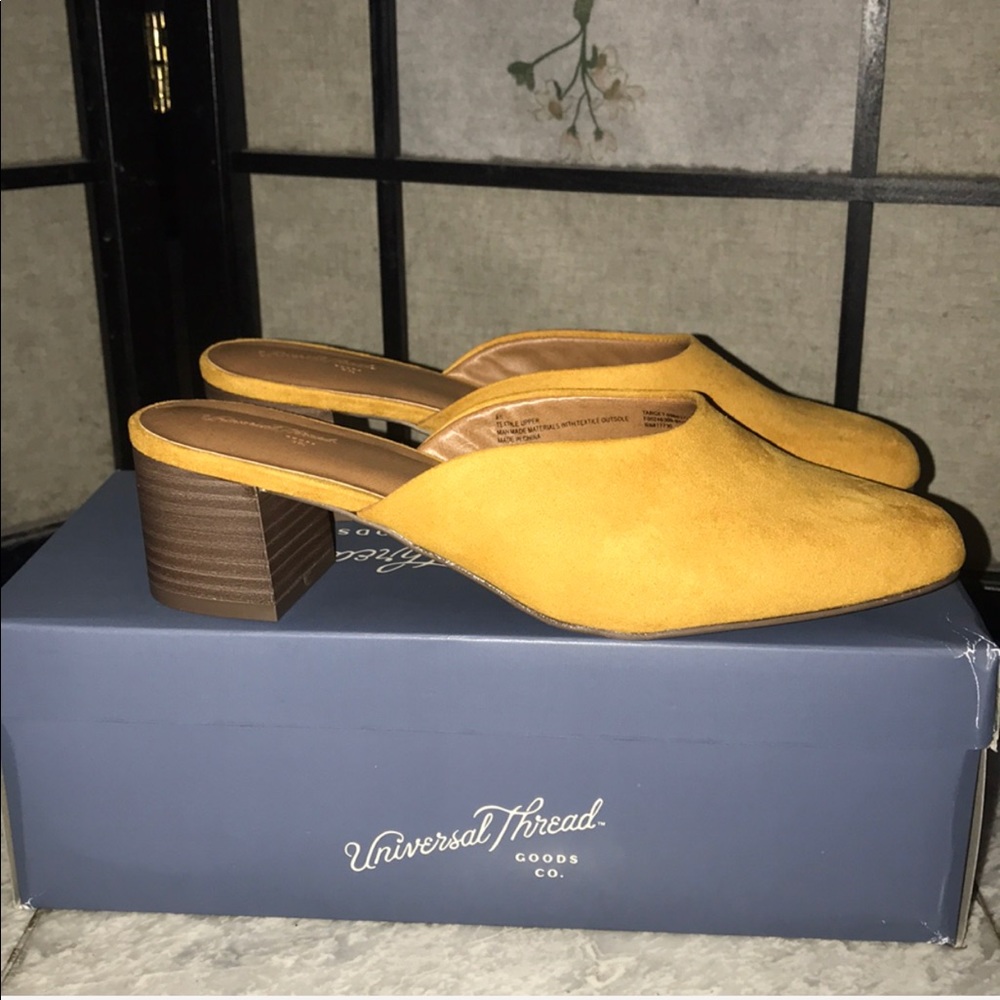 Mustard yellow slip on mules